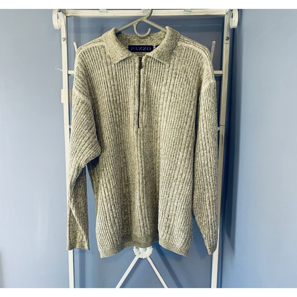 Pazzo mens sweater half up zipper Ramie Cotton gray preppy old money Hong Kong L
